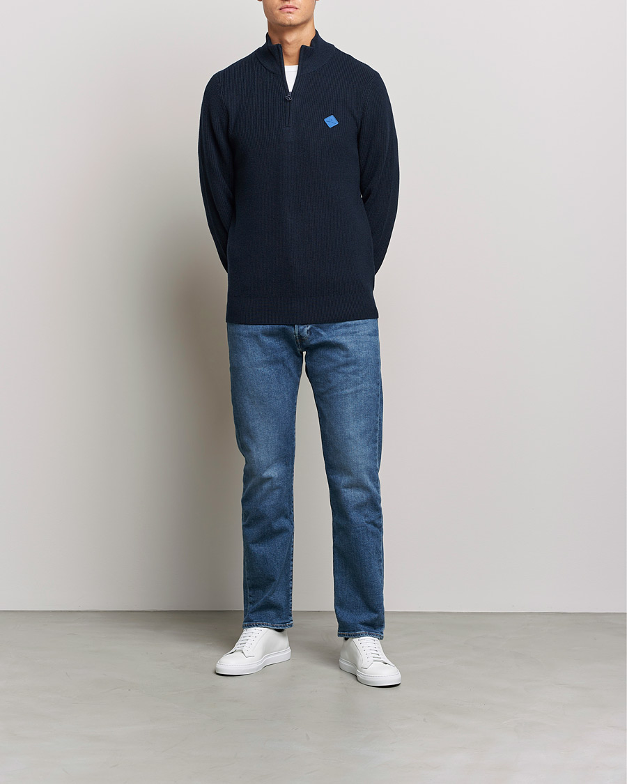Men | Sweaters & Knitwear | J.Lindeberg | Diamond Knitted Zip Sweater Navy