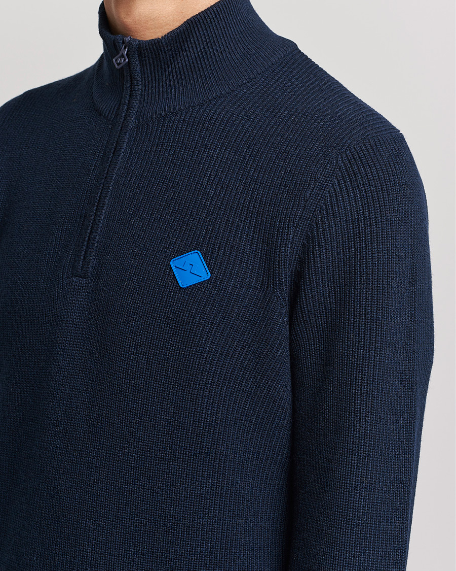 Men | Sweaters & Knitwear | J.Lindeberg | Diamond Knitted Zip Sweater Navy