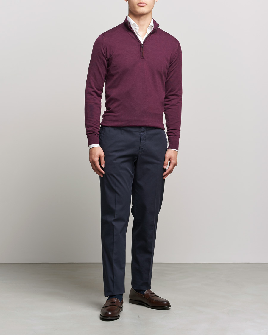Men | Sweaters & Knitwear | John Smedley | Barrow Extra Fine Merino Half Zip Pigment Purple