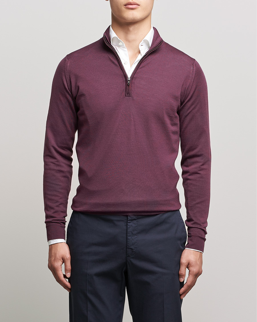 Men | Sweaters & Knitwear | John Smedley | Barrow Extra Fine Merino Half Zip Pigment Purple