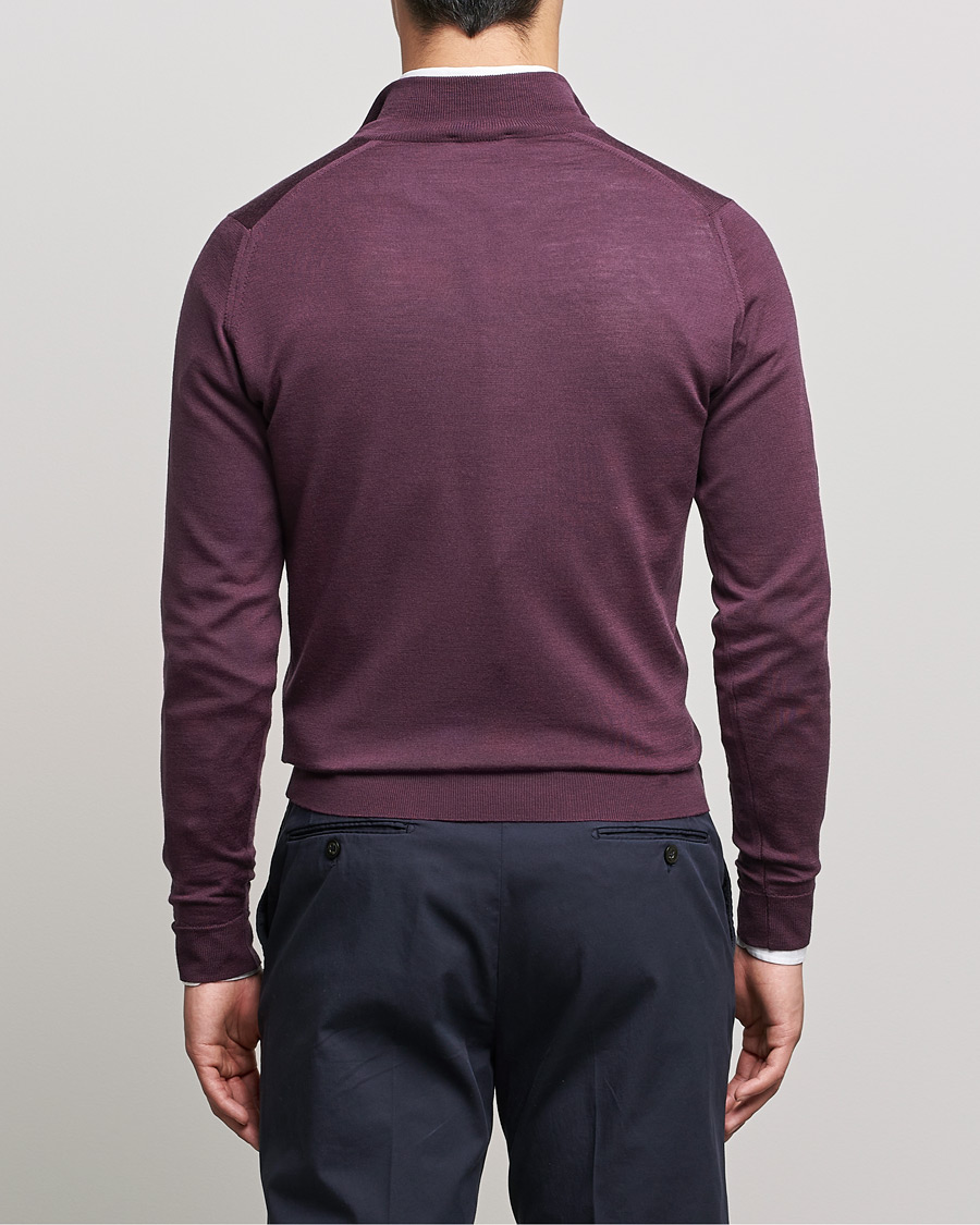 Men | Sweaters & Knitwear | John Smedley | Barrow Extra Fine Merino Half Zip Pigment Purple
