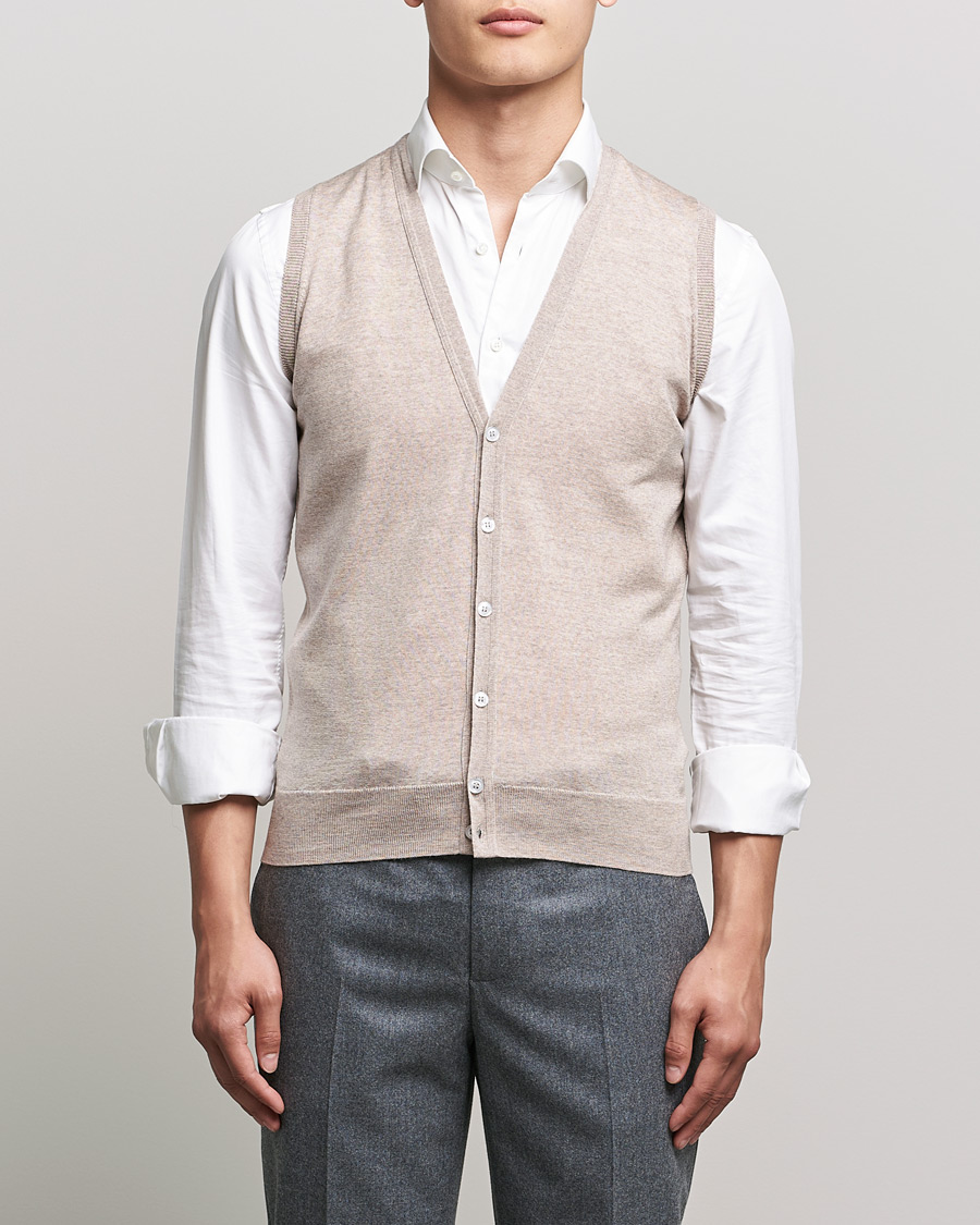 Men | Sweaters & Knitwear | John Smedley | Huntswood Slim Fit Waistcoat Soft Fawn