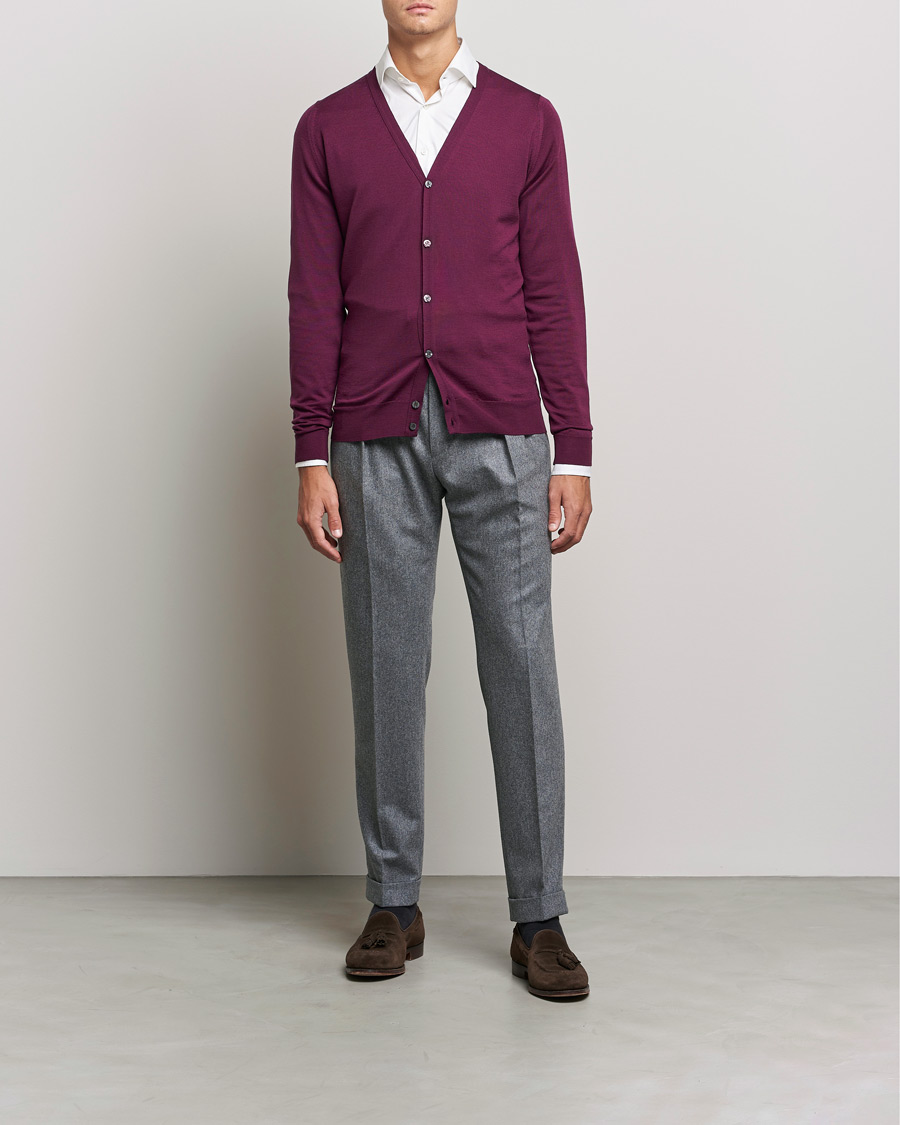 Men |  | John Smedley | Petworth Extra Fine Merino Cardigan Pigment Purple