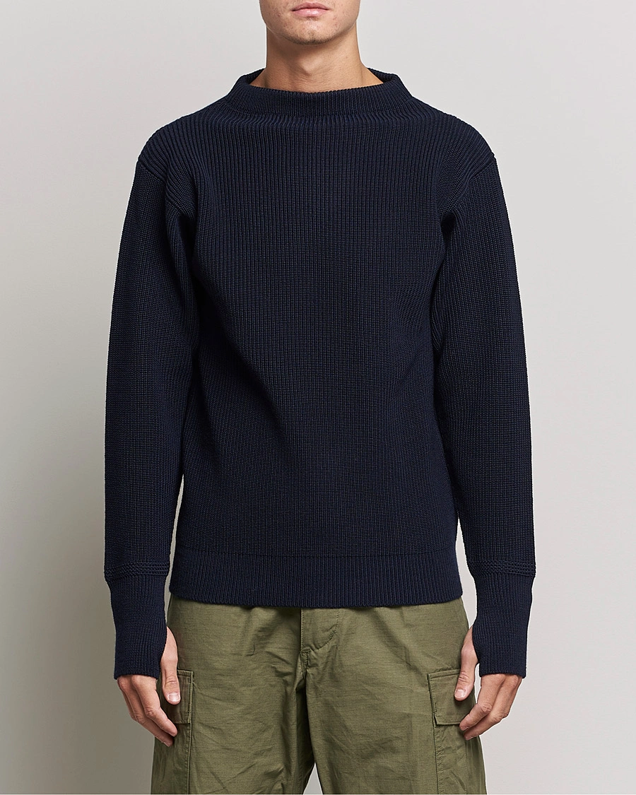 Men | Sweaters & Knitwear | Andersen-Andersen | Sailor Wool Crewneck Navy Blue