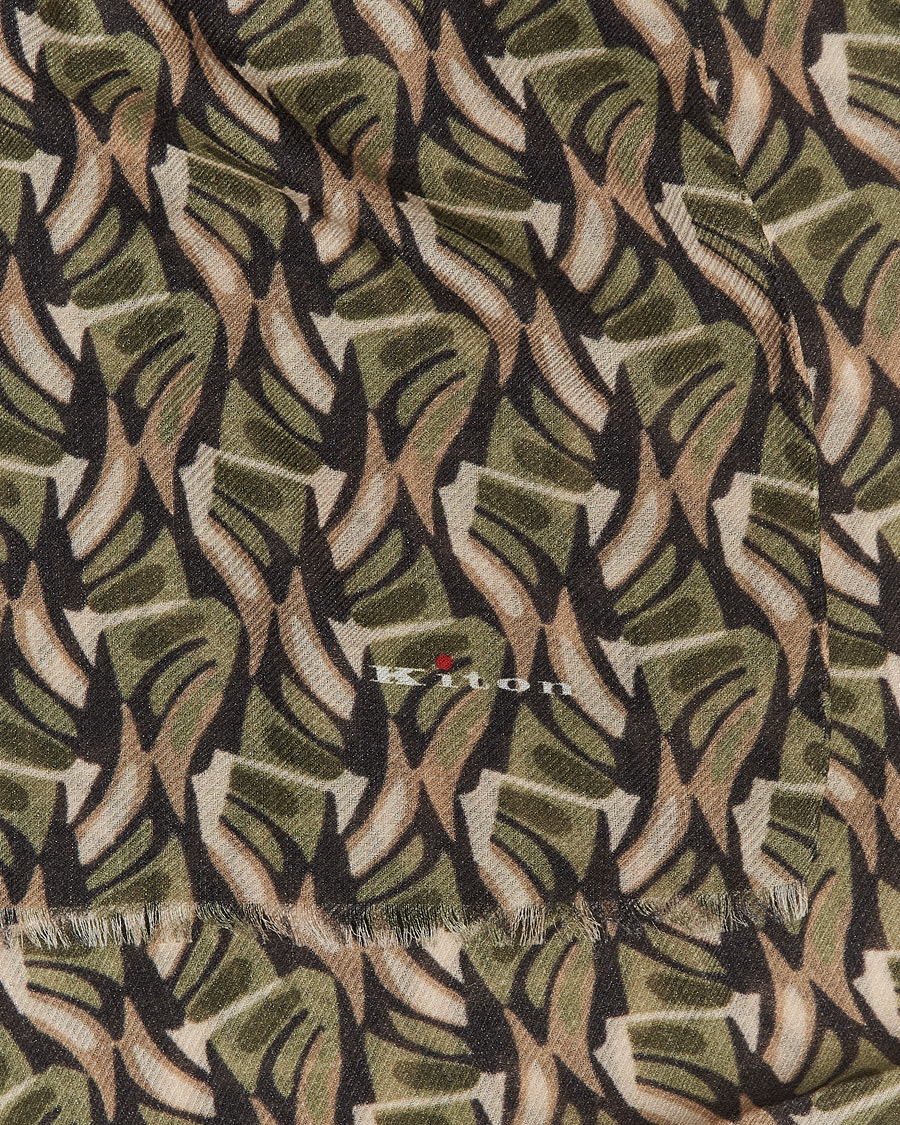 Men | Kiton Printed Cashmere Blend Scarf Olive/Beige | Kiton | Printed Cashmere Blend Scarf Olive/Beige