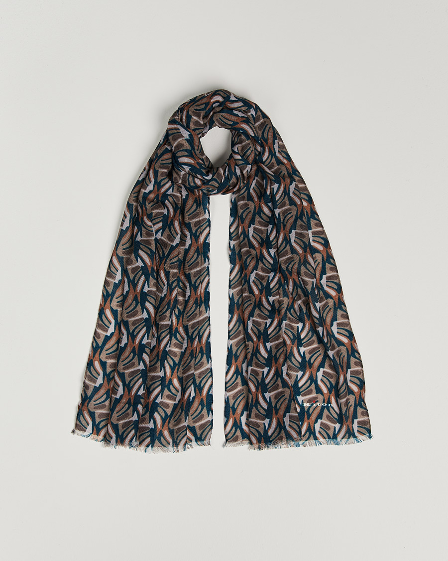 Men | Kiton Printed Cashmere Blend Scarf Navy/Beige | Kiton | Printed Cashmere Blend Scarf Navy/Beige