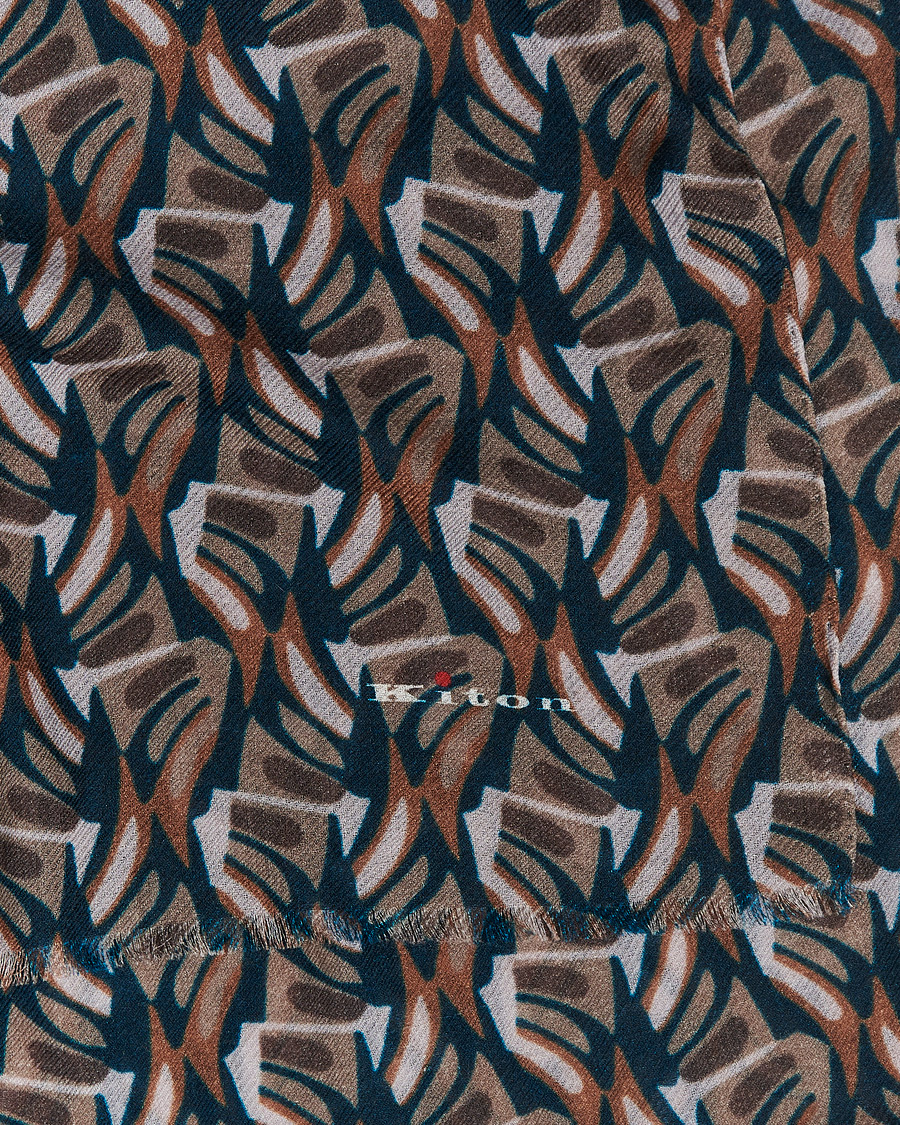 Men | Kiton Printed Cashmere Blend Scarf Navy/Beige | Kiton | Printed Cashmere Blend Scarf Navy/Beige