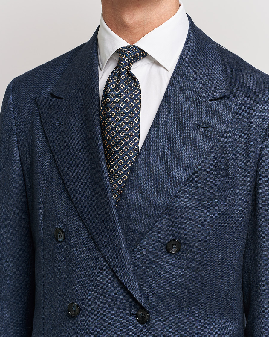 Men | Kiton Micro Flower Silk Tie Navy | Kiton | Micro Flower Silk Tie Navy