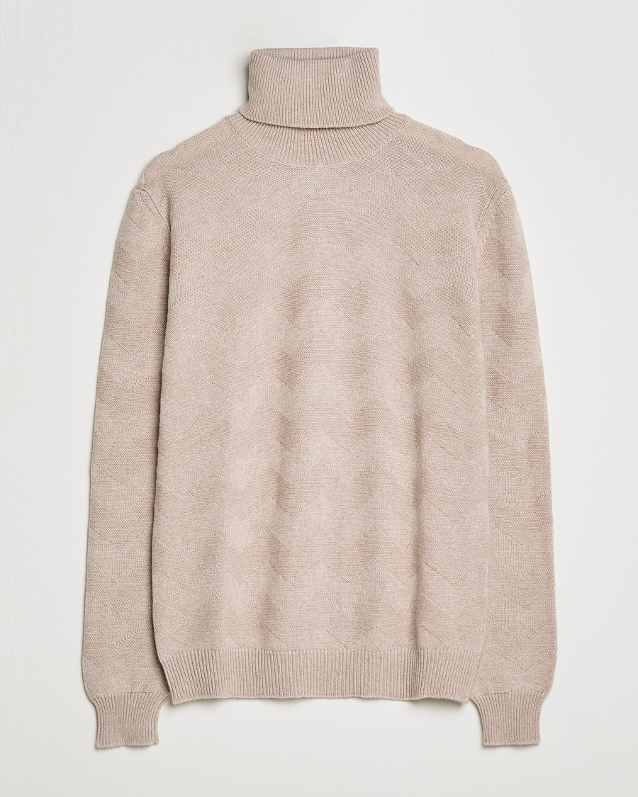 Men | Sweaters & Knitwear | Kiton | Cashmere Zig Zag Turtleneck Beige