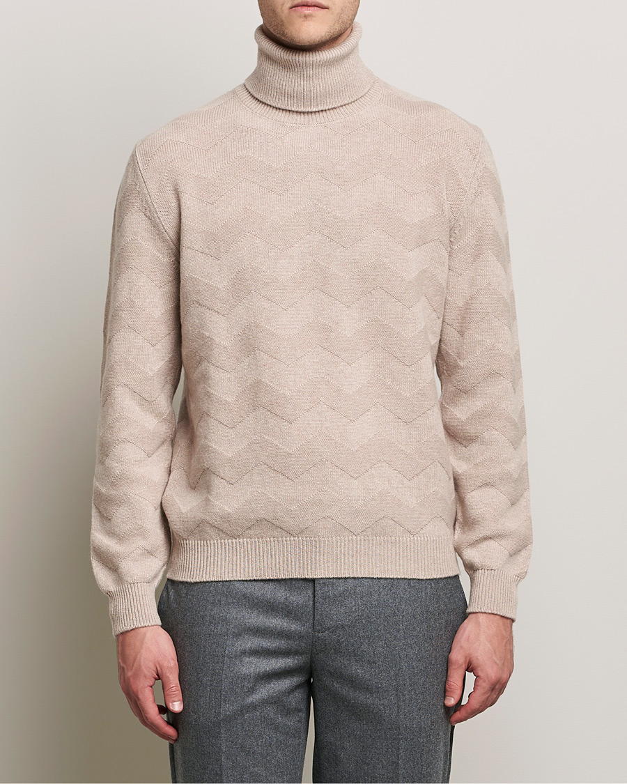 Men | Sweaters & Knitwear | Kiton | Cashmere Zig Zag Turtleneck Beige