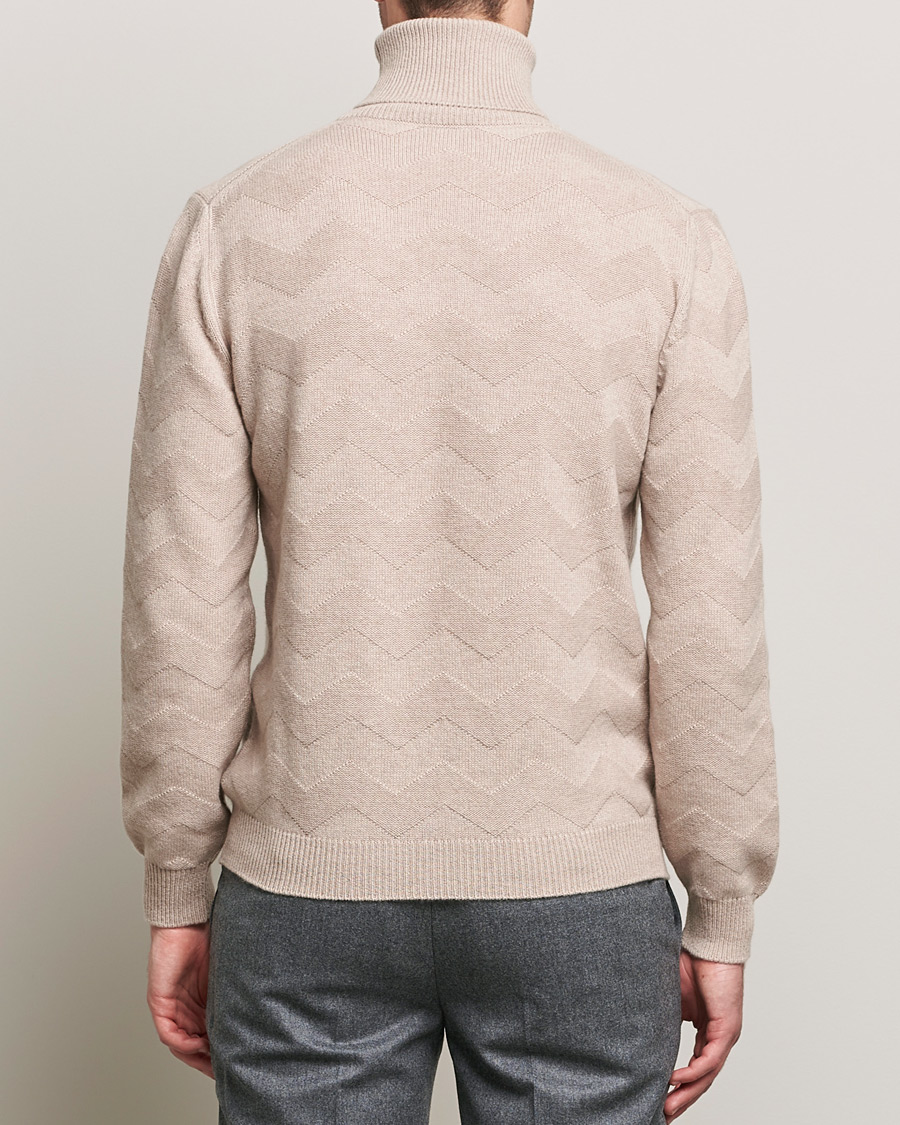 Men | Sweaters & Knitwear | Kiton | Cashmere Zig Zag Turtleneck Beige