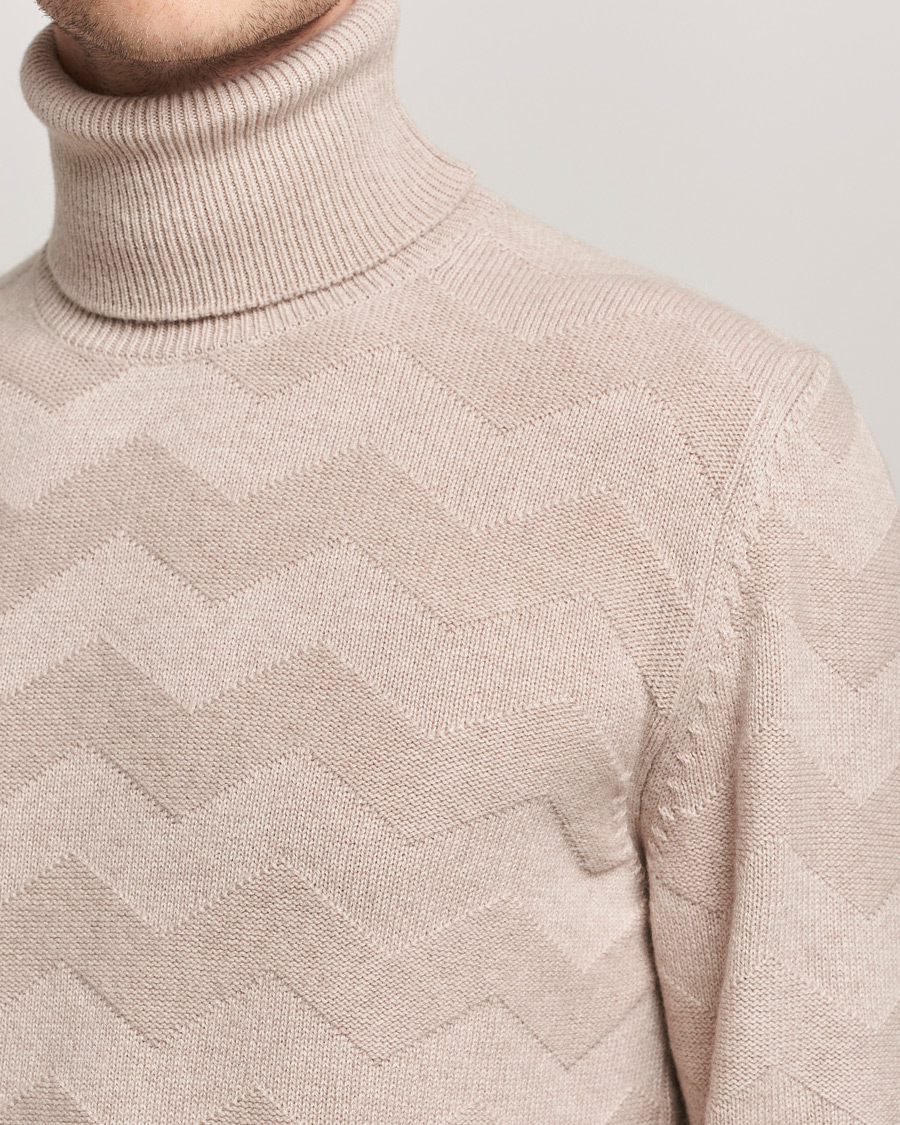 Men | Sweaters & Knitwear | Kiton | Cashmere Zig Zag Turtleneck Beige