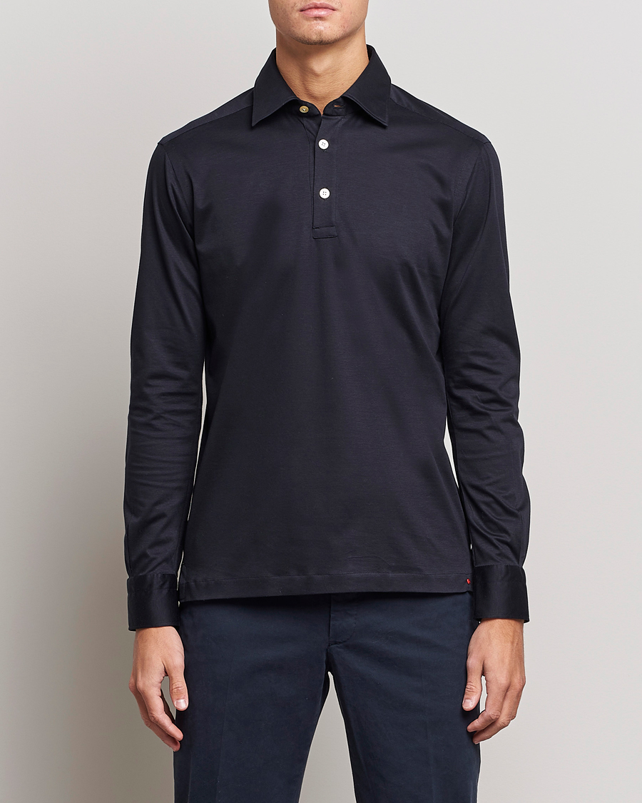 Men | Long Sleeve Polo Shirts | Kiton | Long Sleeve Polo Shirt Navy