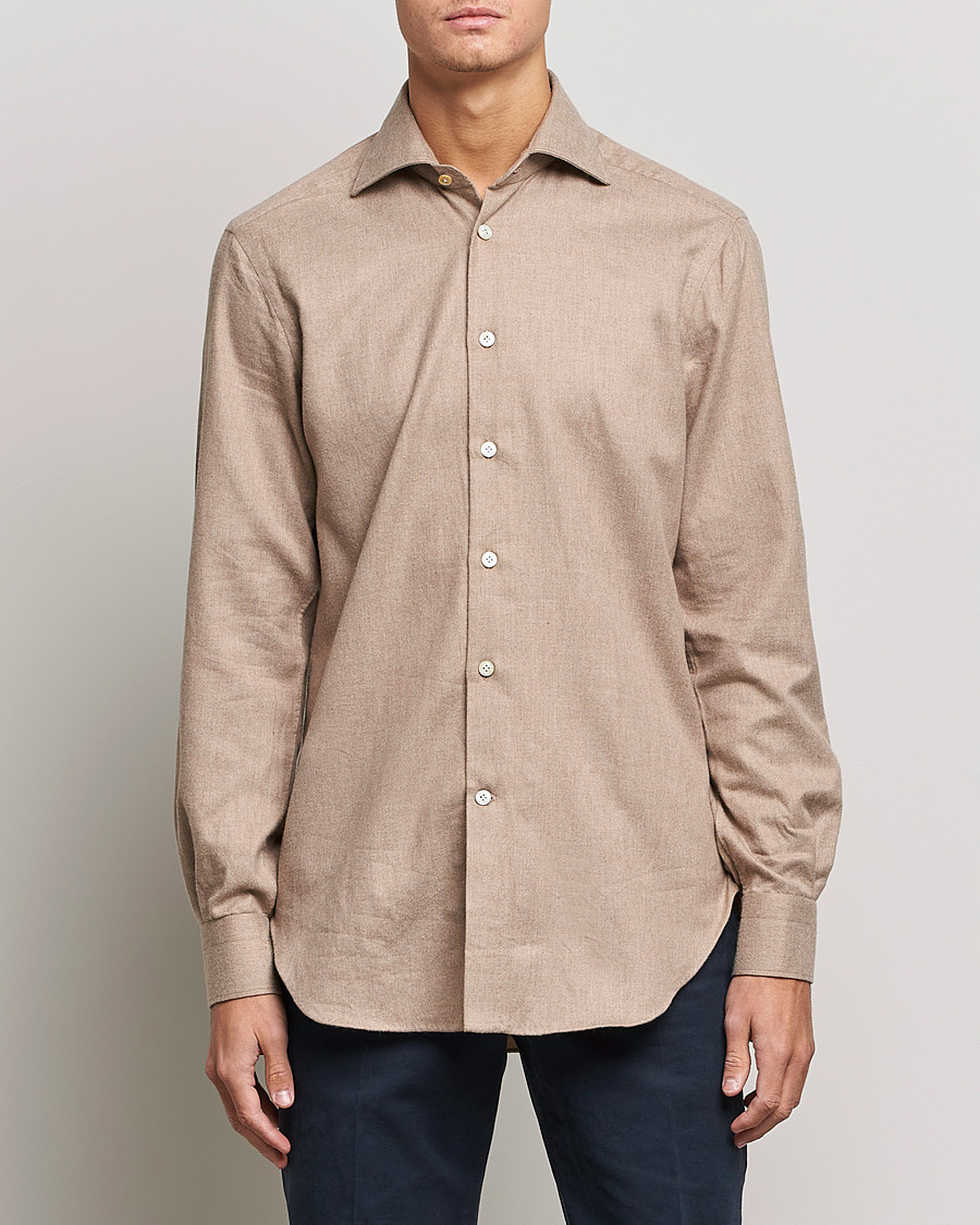 Men | Flannel Shirts | Kiton | Slim Fit Flannel Shirt Beige