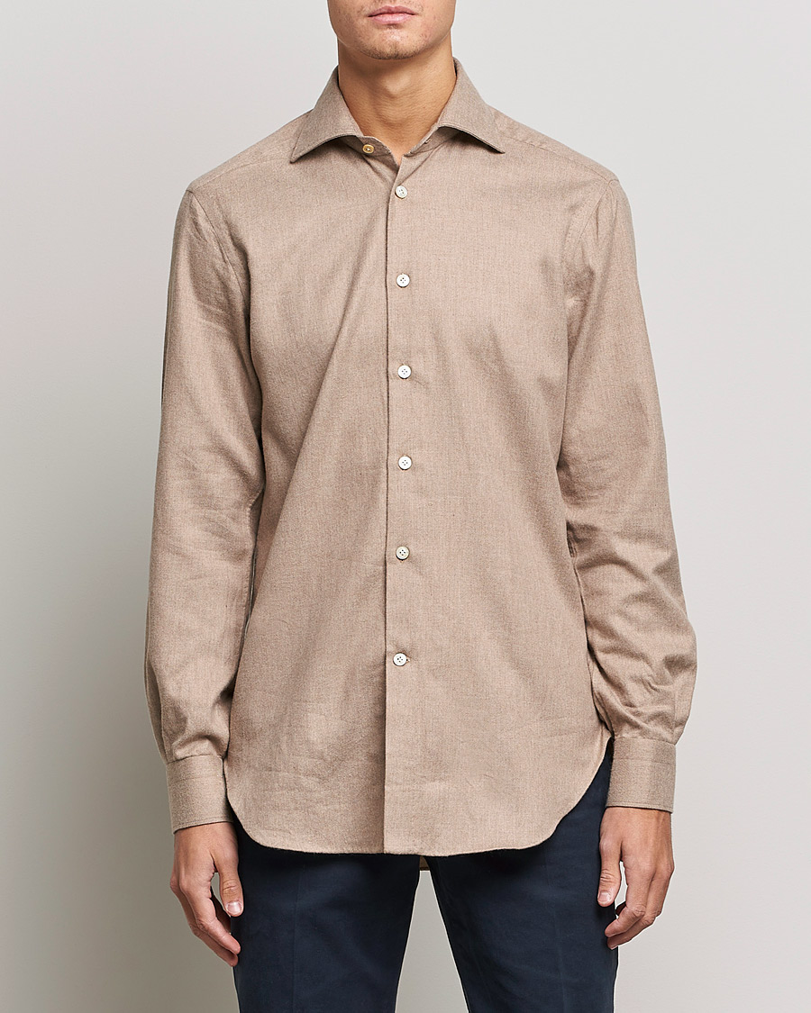 Men | Shirts | Kiton | Slim Fit Flannel Shirt Beige