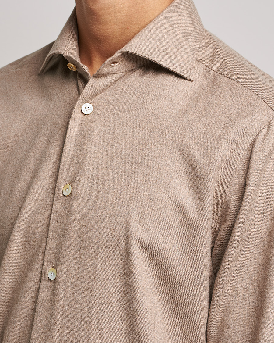Men | Shirts | Kiton | Slim Fit Flannel Shirt Beige