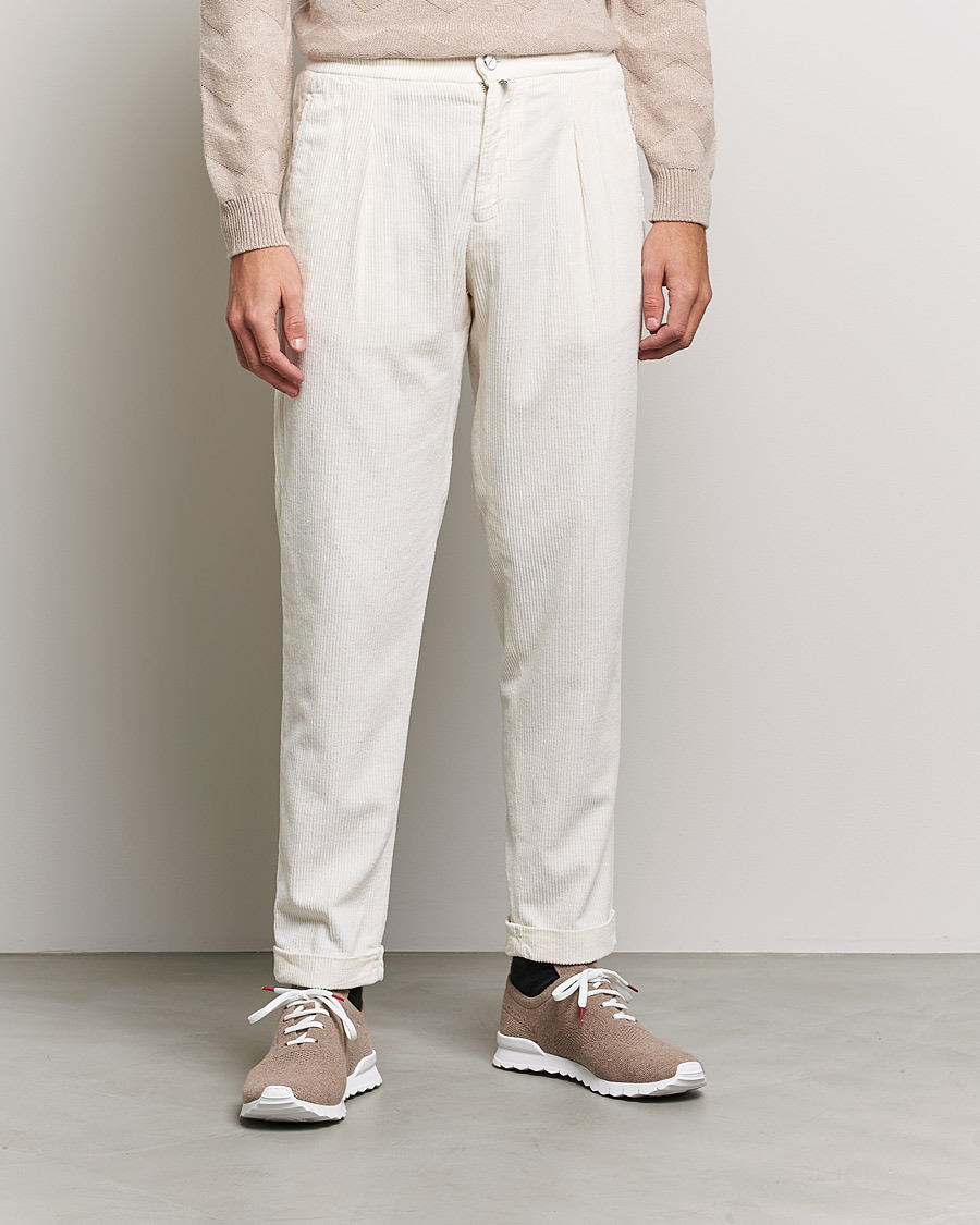 Men | Trousers | Kiton | Slim Fit Cashmere Corduroy Trousers Off White