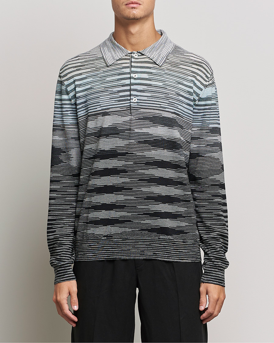 Men | Knitted Polo Shirts | Missoni | Fiammato Knitted Polo Blue/Grey
