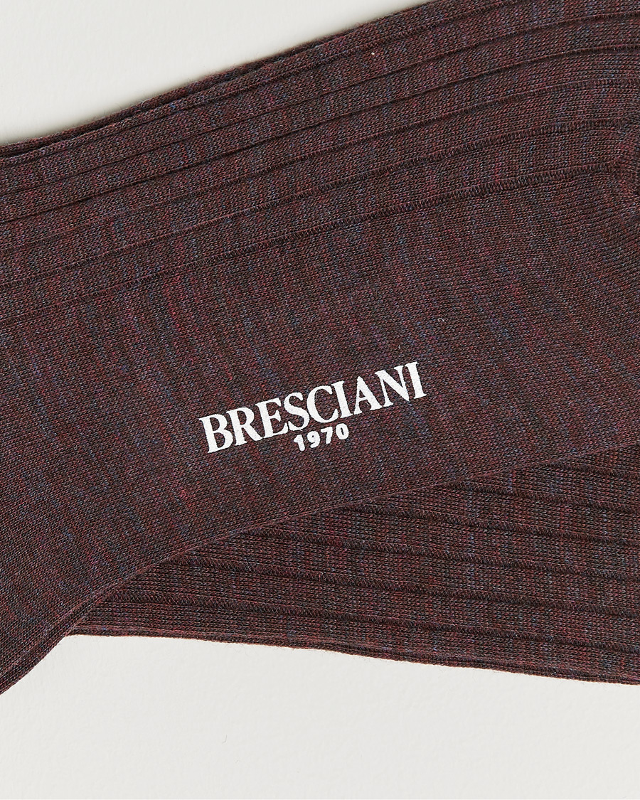 Men |  | Bresciani | Wool/Nylon Ribbed Short Socks Wine Melange