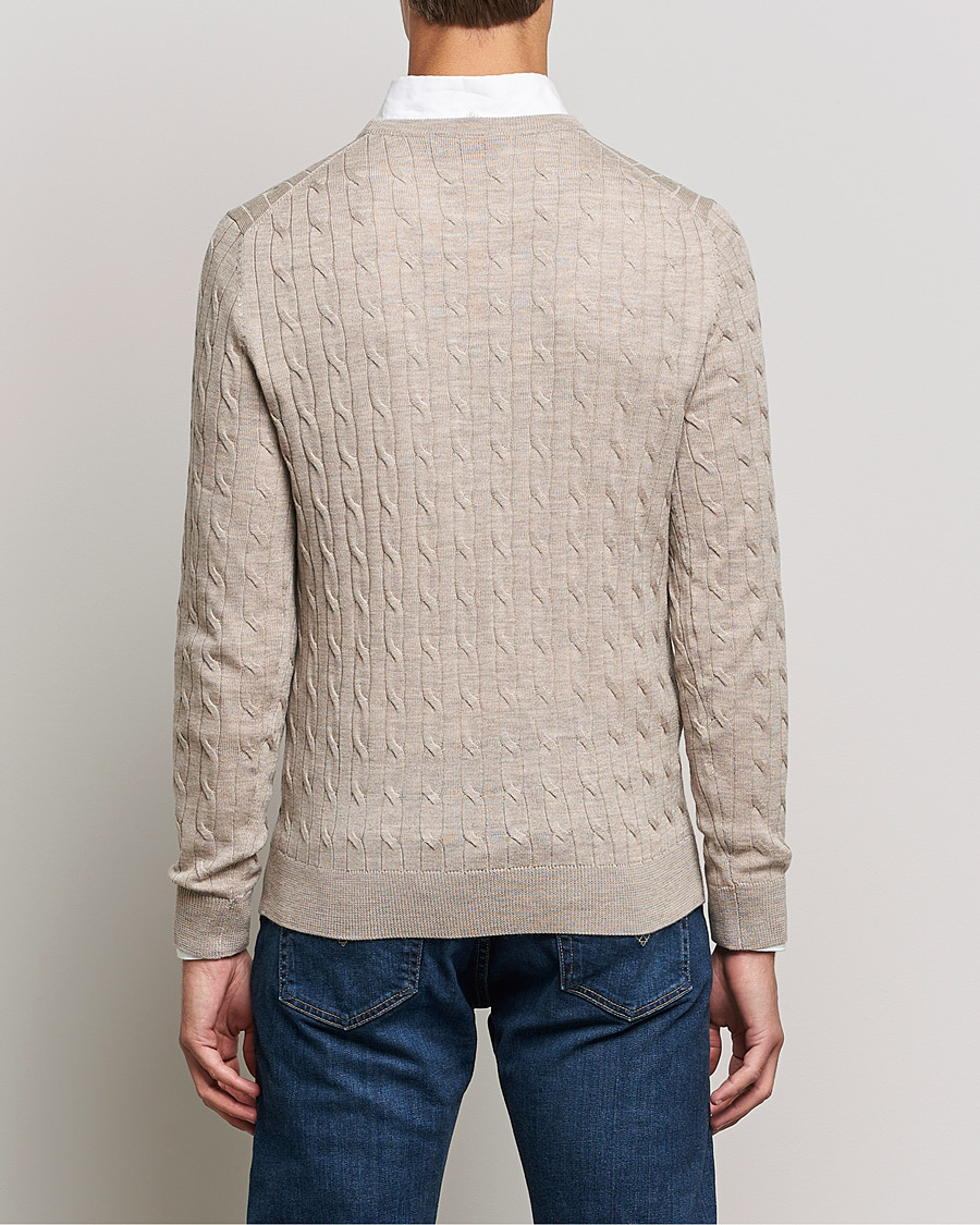 Men | Sweaters & Knitwear | Morris | Merino Cable Crew Neck Khaki Melange