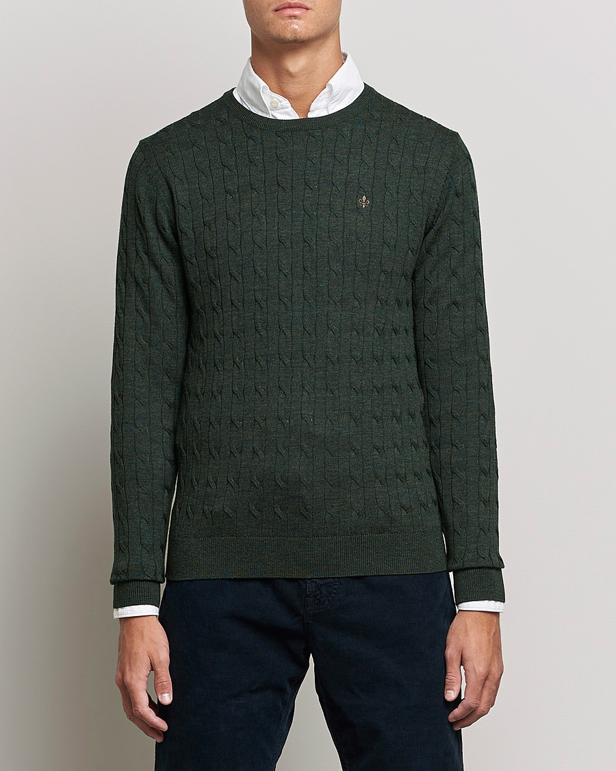 Men | Sweaters & Knitwear | Morris | Merino Cable Crew Neck Olive