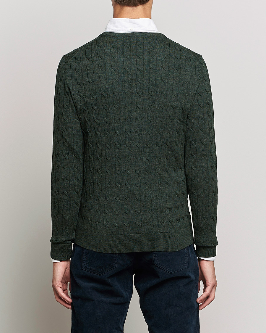 Men | Sweaters & Knitwear | Morris | Merino Cable Crew Neck Olive