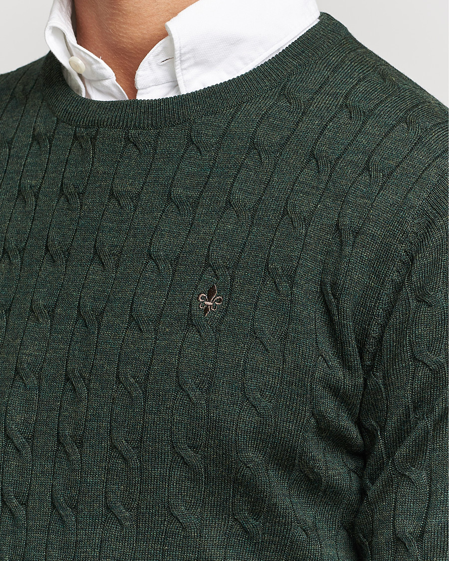 Men | Sweaters & Knitwear | Morris | Merino Cable Crew Neck Olive
