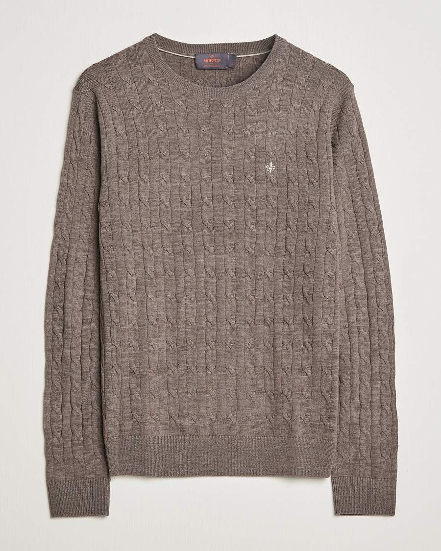 Men | Sweaters & Knitwear | Morris | Merino Cable Crew Neck Light Brown