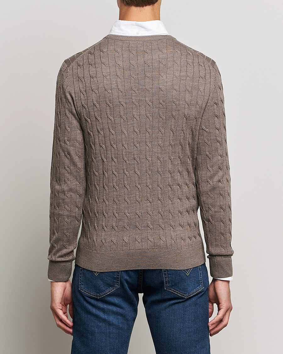 Men | Sweaters & Knitwear | Morris | Merino Cable Crew Neck Light Brown
