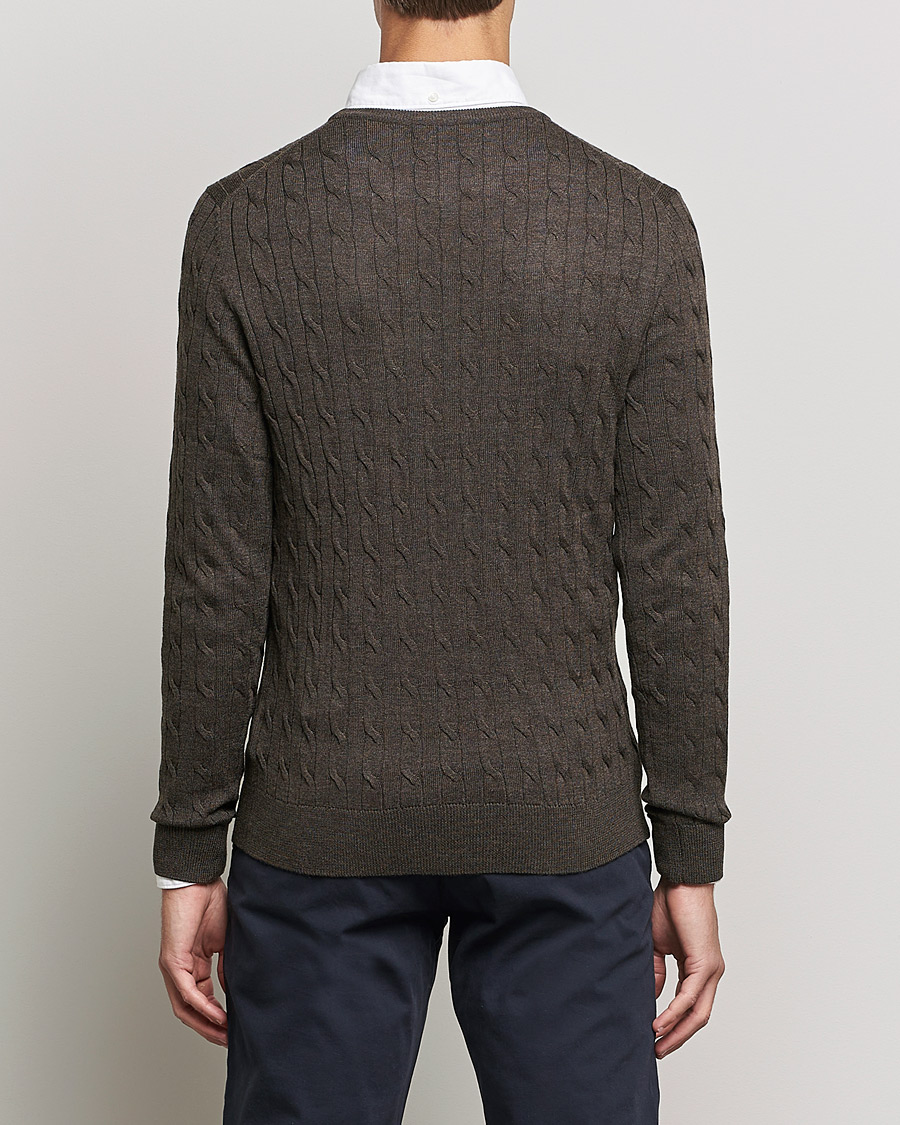 Men | Sweaters & Knitwear | Morris | Merino Cable Crew Neck Dark Brown
