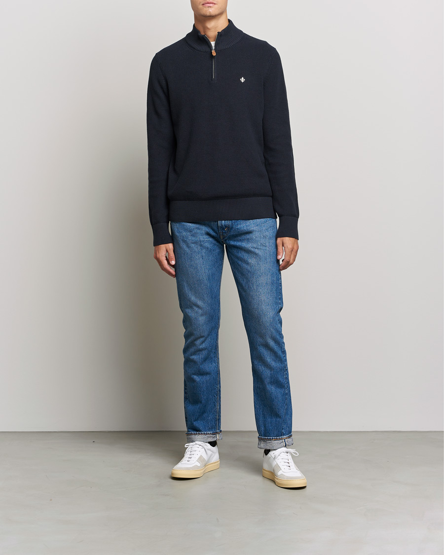 Men | Sweaters & Knitwear | Morris | Bernard Cotton Half Zip Blue