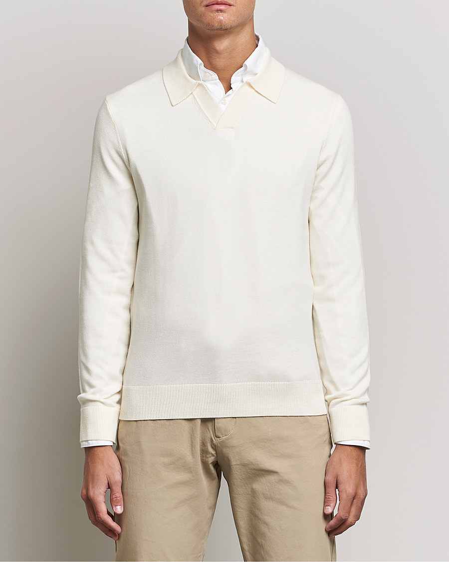 Men | Knitted Polo Shirts | Morris | Delon Merino Knitted Polo Shirt Off White