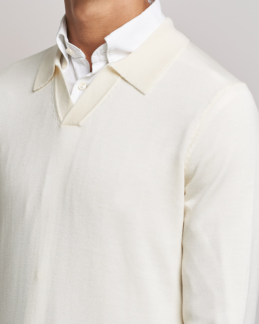 Men | Sweaters & Knitwear | Morris | Delon Merino Knitted Polo Shirt Off White