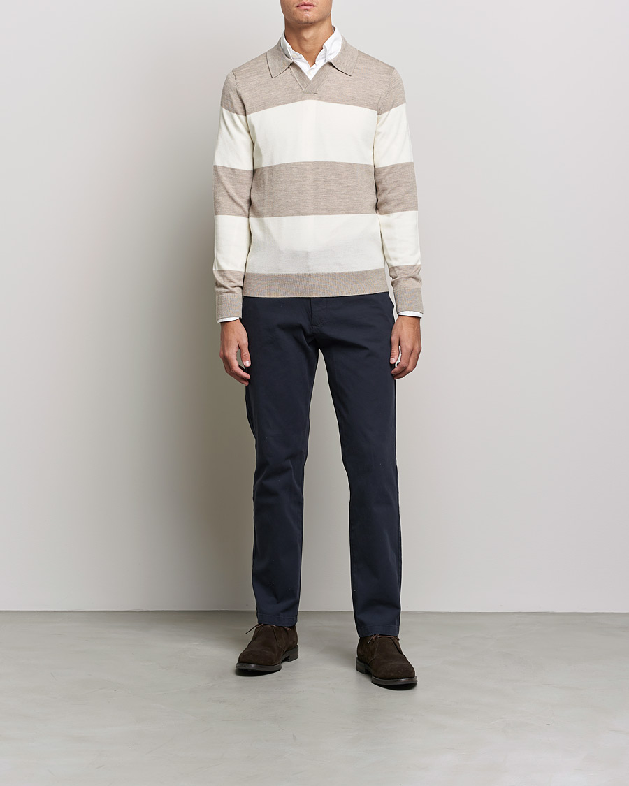 Men |  | Morris | Delon Merino Knitted Polo Shirt Beige/White