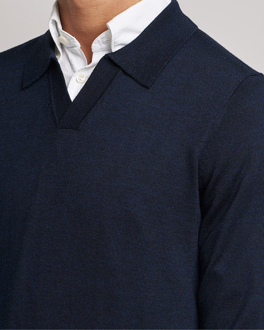 Men | Sweaters & Knitwear | Morris | Delon Merino Knitted Polo Shirt Navy