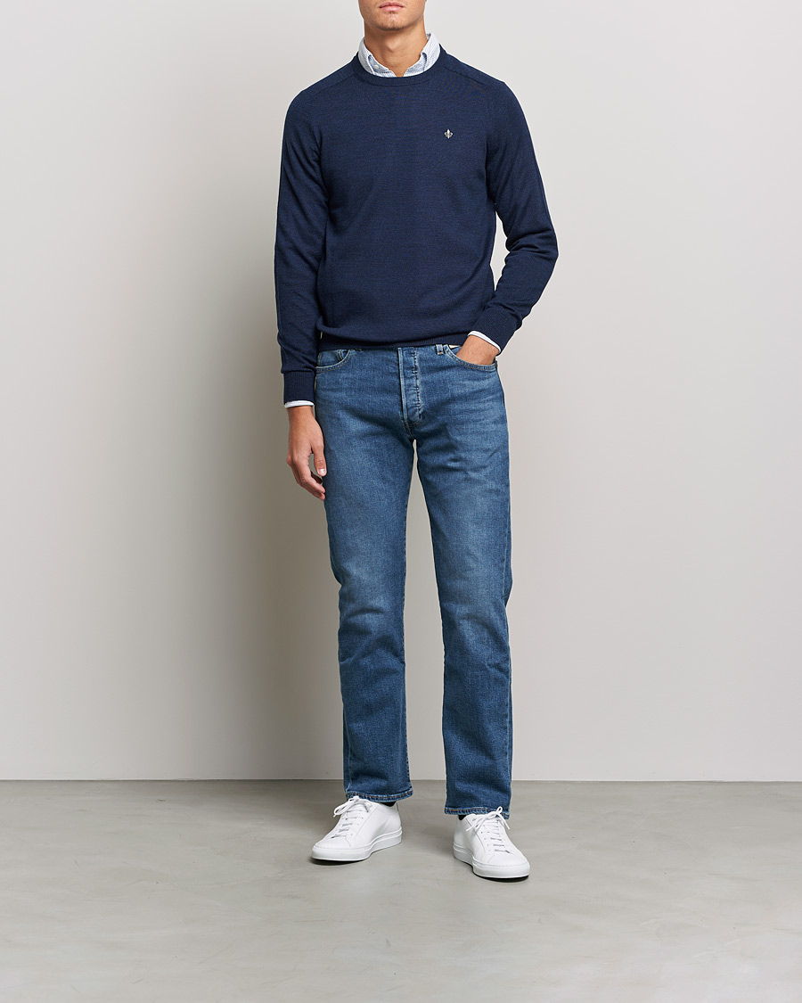Men | Sweaters & Knitwear | Morris | Merino Crew Neck Pullover Blue
