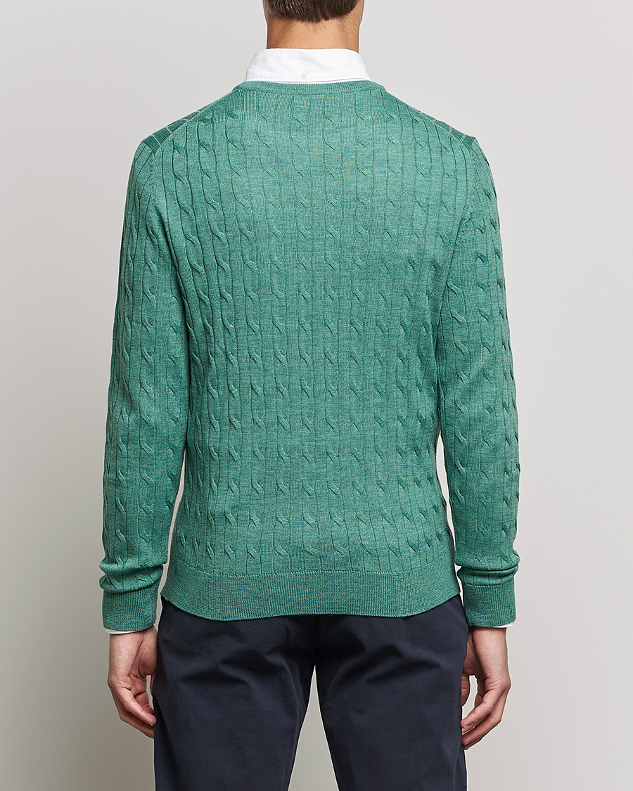 Men | Sweaters & Knitwear | Morris | Merino Cable Crew Neck Pullover Mineral Green