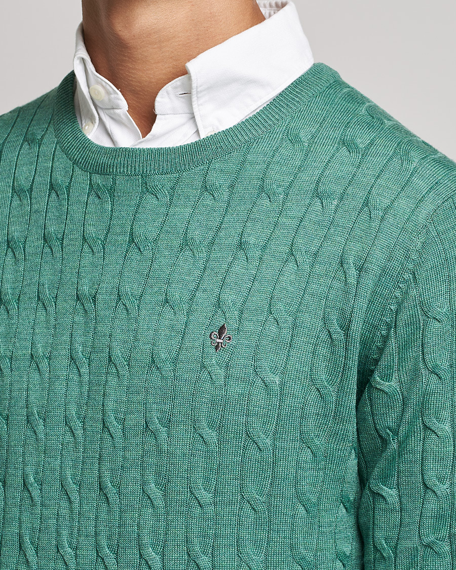 Men | Sweaters & Knitwear | Morris | Merino Cable Crew Neck Pullover Mineral Green