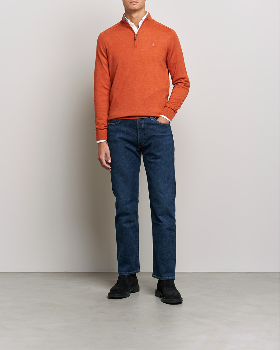 Men | Sweaters & Knitwear | Morris | John Merino Half Zip Orange