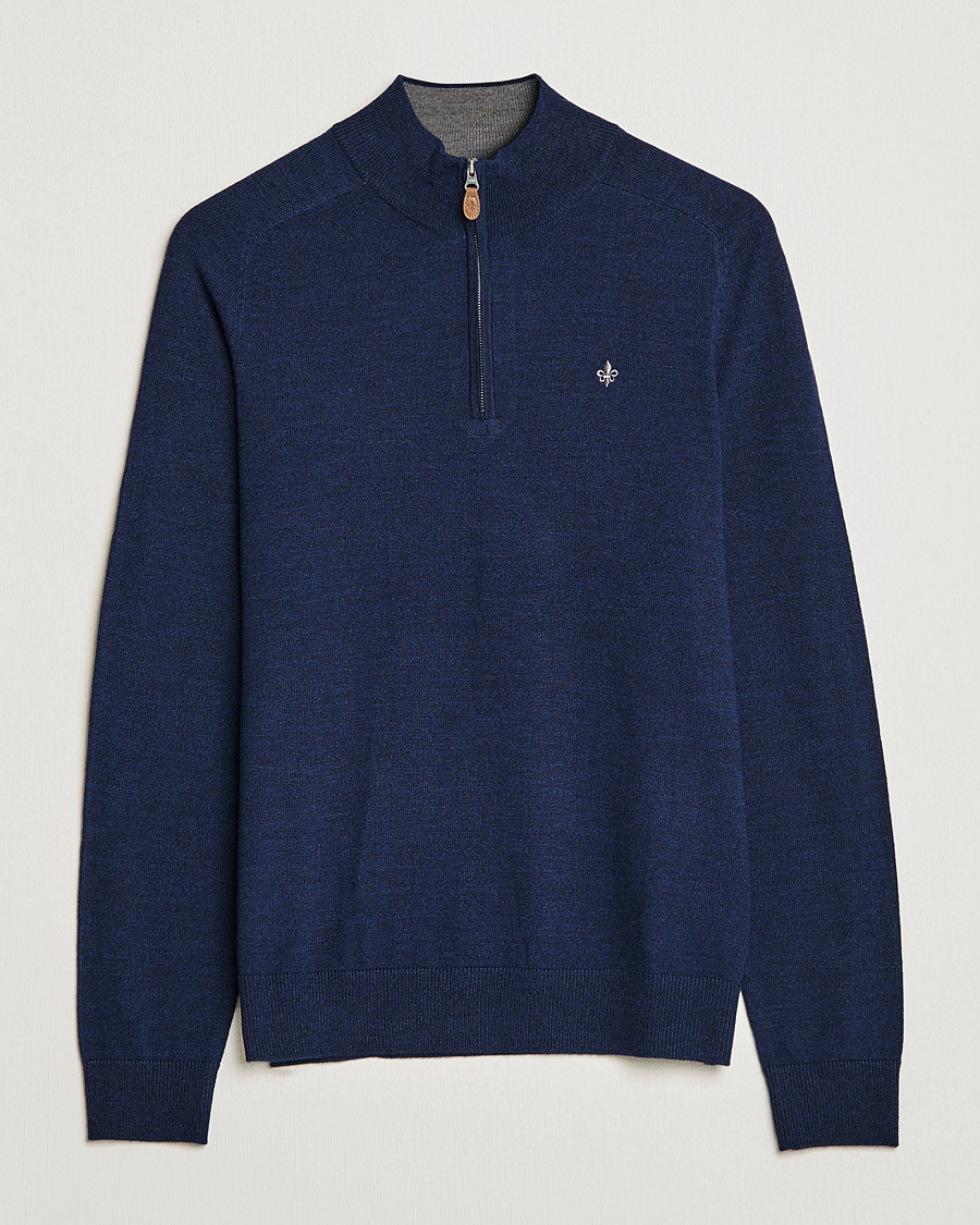 Men | Sweaters & Knitwear | Morris | John Merino Half Zip Blue