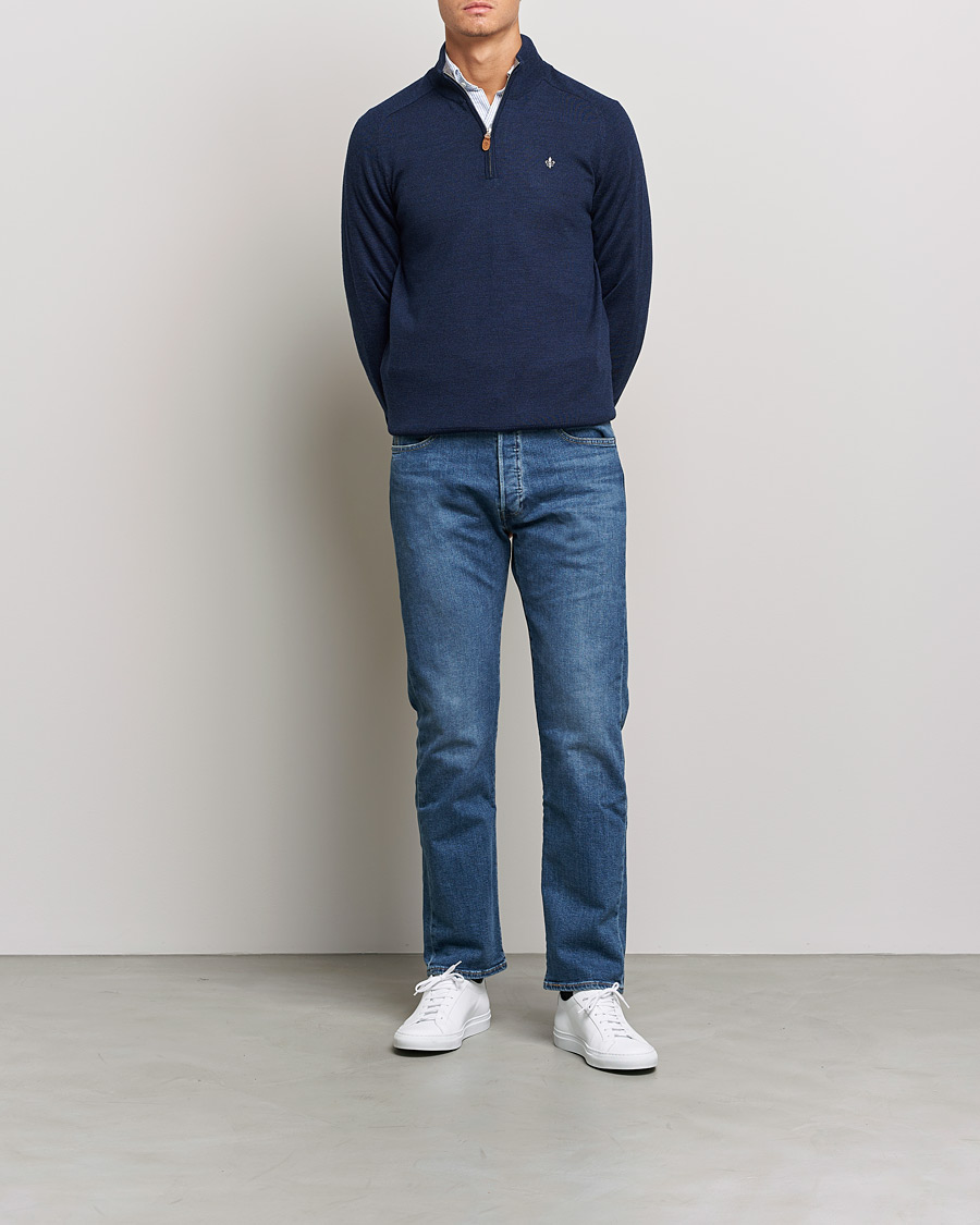 Men | Sweaters & Knitwear | Morris | John Merino Half Zip Blue