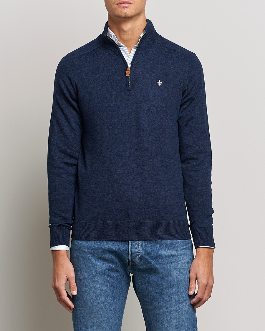 Men | Sweaters & Knitwear | Morris | John Merino Half Zip Blue