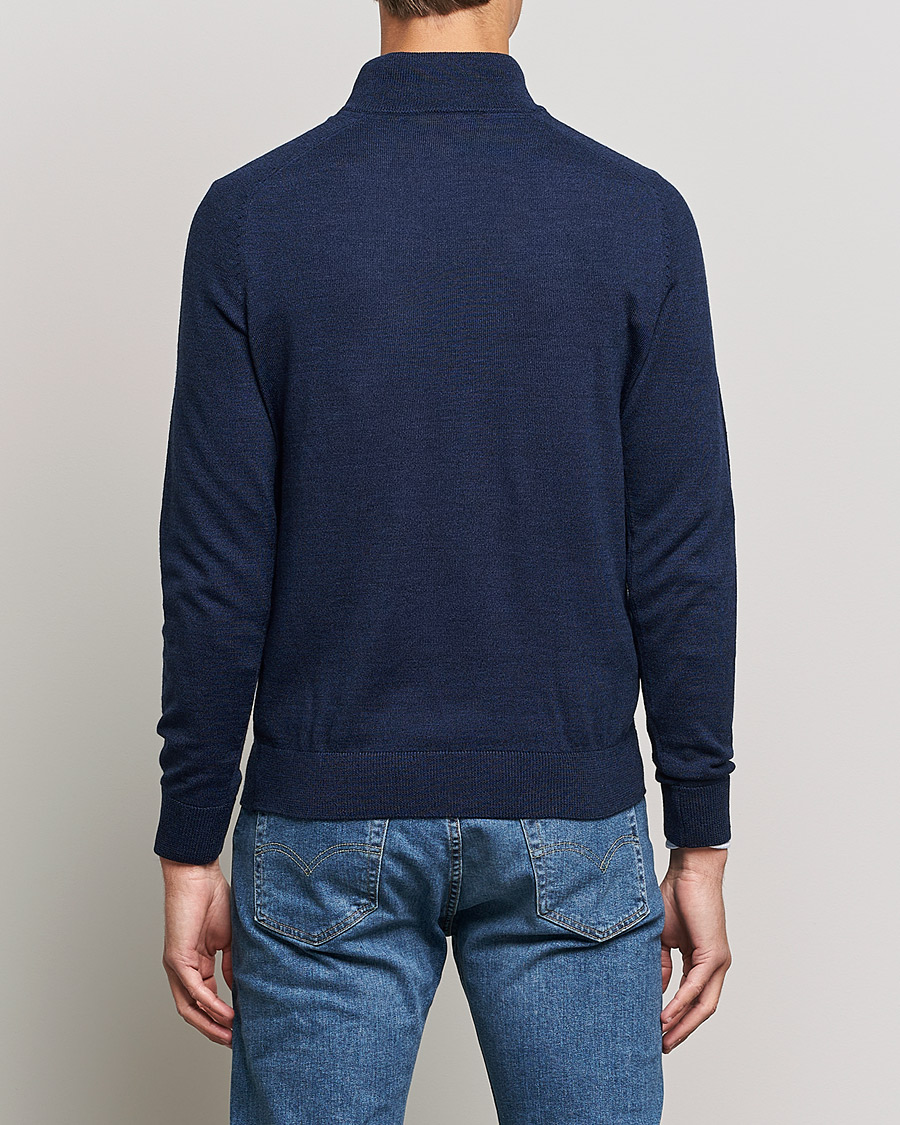 Men | Sweaters & Knitwear | Morris | John Merino Half Zip Blue