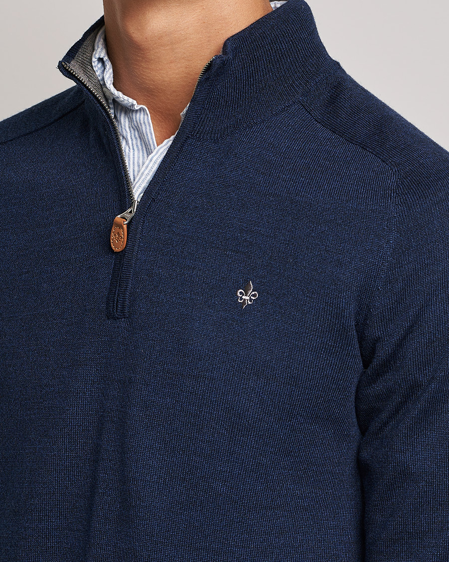Men | Sweaters & Knitwear | Morris | John Merino Half Zip Blue