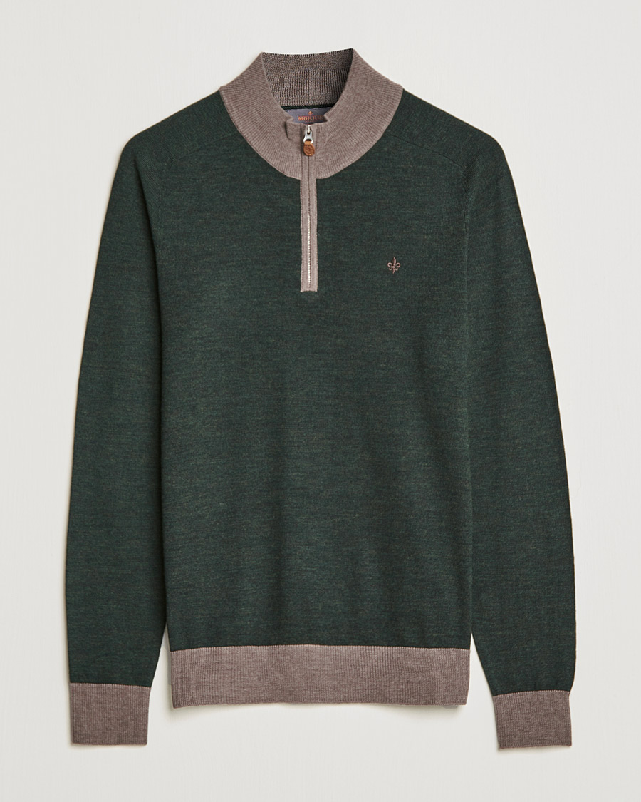 Men | Sweaters & Knitwear | Morris | John Merino Half Zip Green/Brown