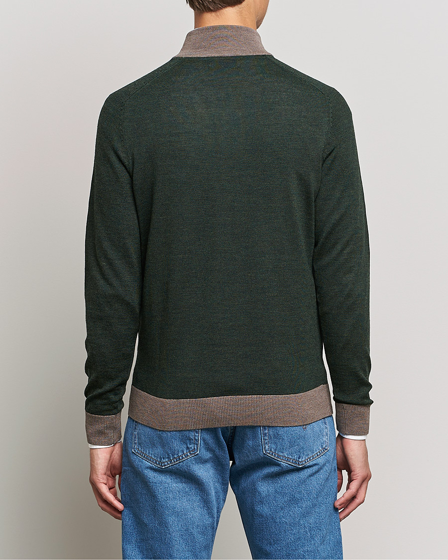 Men | Sweaters & Knitwear | Morris | John Merino Half Zip Green/Brown