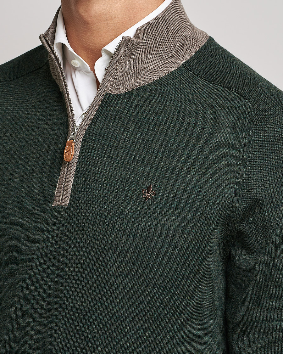 Men | Sweaters & Knitwear | Morris | John Merino Half Zip Green/Brown