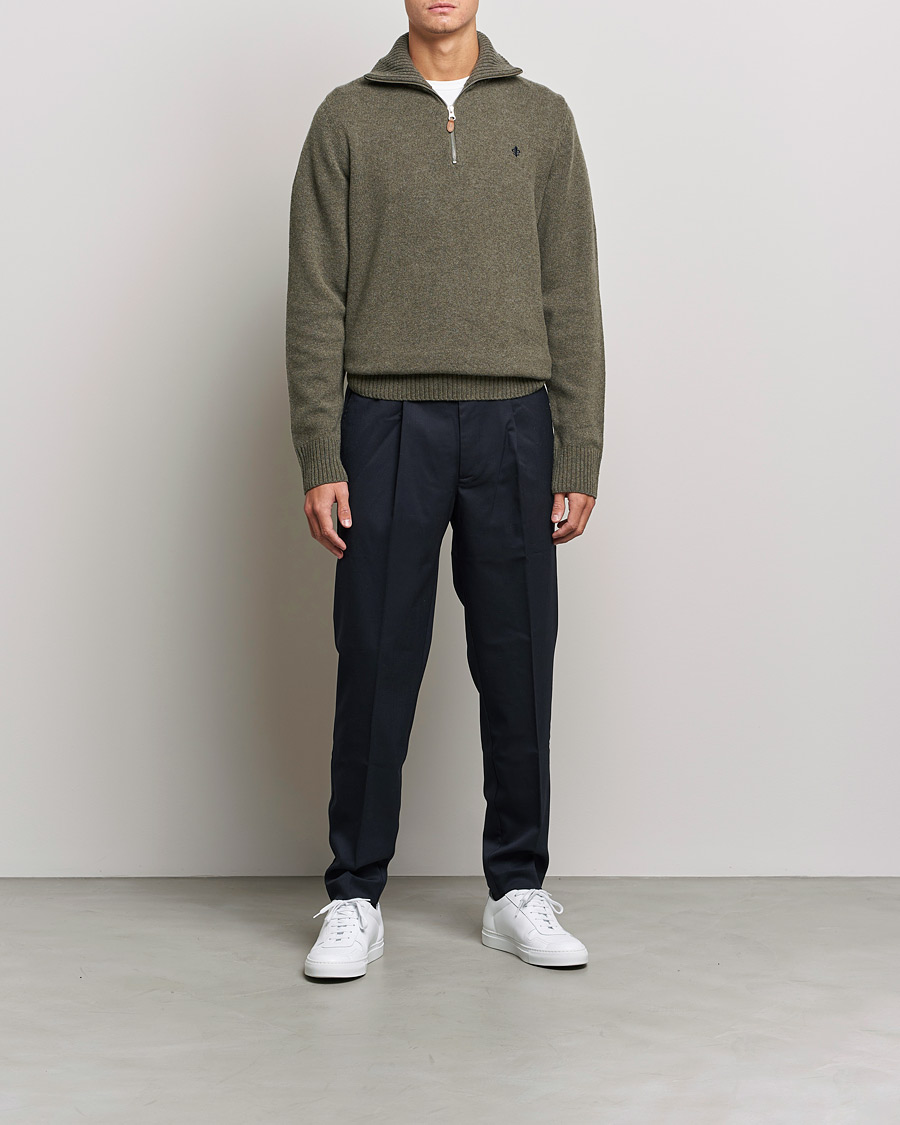 Men | Sweaters & Knitwear | Morris | Kieran Wool Half Zip Olive