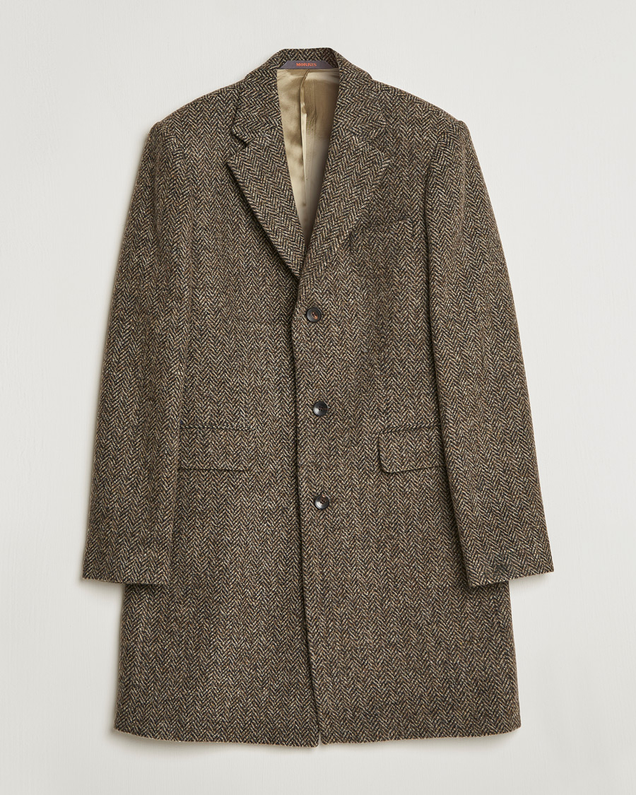 Men | Coats & Jackets | Morris | Wool Herringbone Coat Dark Brown