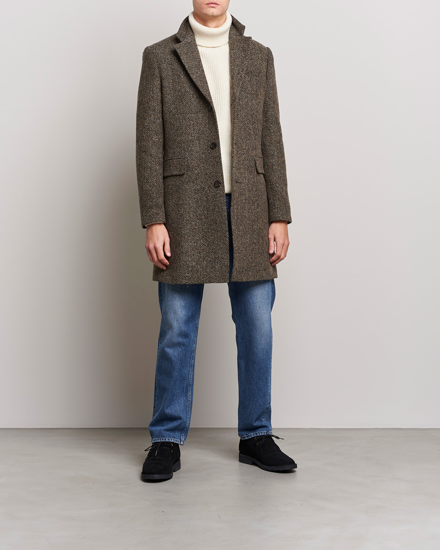 Men | Coats & Jackets | Morris | Wool Herringbone Coat Dark Brown